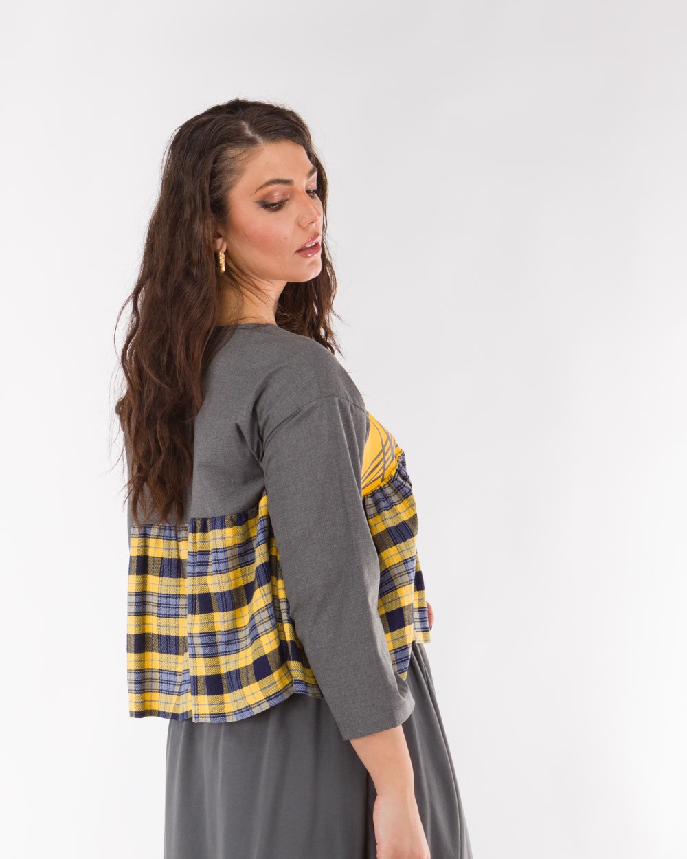 Blouza-Me-Volan-Kai-Karo-Print-Gray-Bodyform-2