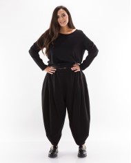 Παντελόνα Μαύρη Με Λάστιχο Στη Μέση Με Ελαστικό Πανί Και Πιέτες