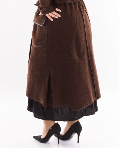 Χειμωνιάτικο Μάλλινο Καφέ Παλτό Με Μεγάλο Γιακά Και λεπτομέρειες στο πλάι