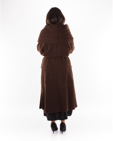 Χειμωνιάτικο Μάλλινο Καφέ Παλτό Με Μεγάλο Γιακά Και λεπτομέρειες στο πλάι