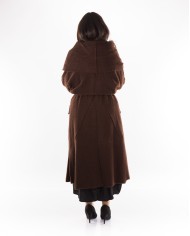 Χειμωνιάτικο Μάλλινο Καφέ Παλτό Με Μεγάλο Γιακά Και λεπτομέρειες στο πλάι