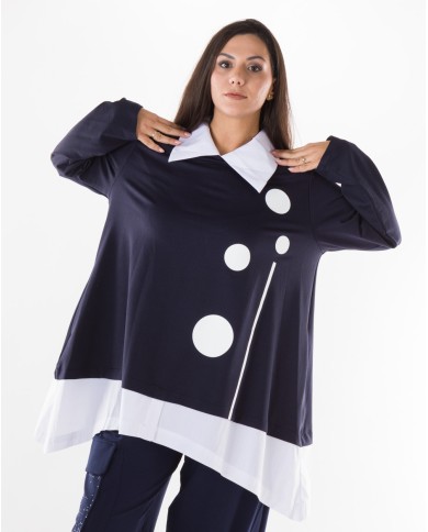 Μπλούζα Μπλέ Μακρύ μανίκι και εφέ πουκαμίσου