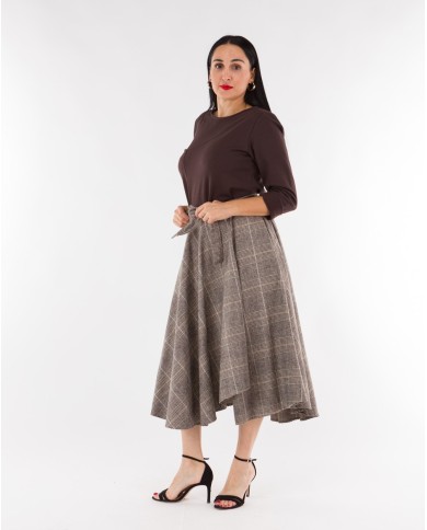 Φούστα Μίντι Καρό Με Ζώνη