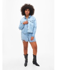 Κοντό τζιν μπουφάν με φθαρμένες λεπτομέρειες