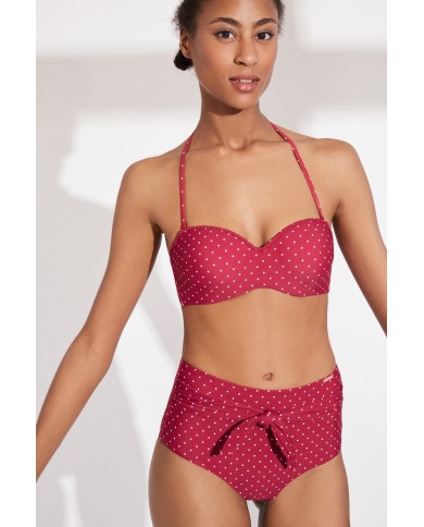 Ψηλόμεσο Σλιπ Μαγιό με Δέσιμο και Πουά