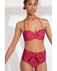 Ψηλόμεσο Σλιπ Μαγιό με Δέσιμο και Πουά