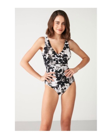 Ασπρόμαυρο Ολόσωμο Μαγιό που Σμιλεύει τη Σιλουέτα