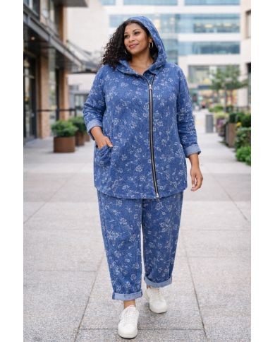 Γυναικεία Ζακέτα Φλοράλ Denim με Κουκούλα – Μοντέρνο Ξεχωριστό Στυλ