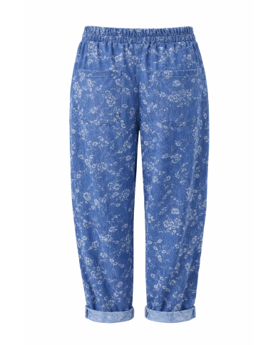 Γυναικείο Άνετο Παντελόνι Φλοράλ Denim με Λάστιχο και Κορδόνι