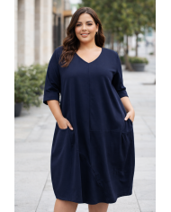 γυναικείο φόρεμα navy με τσέπες μπροστά