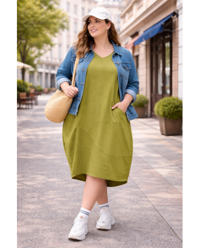 Φόρεμα Punto Milano Βαμβακερό με V Λαιμόκοψη και Τσέπες