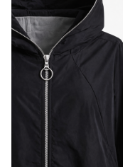 Μαύρο Ελαφρύ Μπουφάν Α Γραμμής με Κουκούλα και Μεταλλικό Φερμουάρ