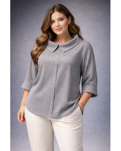 Καρό Μπλούζα με Statement Γιακά