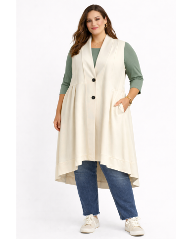 Μακρύ Αμάνικο Γιλέκο με Γιακά και Ασύμμετρο Τελείωμα