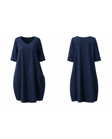 Φόρεμα Punto Milano Βαμβακερό με V Λαιμόκοψη και Τσέπες