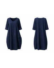 Φόρεμα Punto Milano Βαμβακερό με V Λαιμόκοψη και Τσέπες