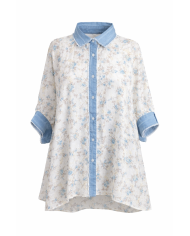 Γυναικεία Πουκαμίσα Floral με Denim Γιακά και Άνετη Εφαρμογή