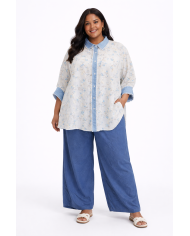 Γυναικεία Πουκαμίσα Floral με Denim Γιακά και Άνετη Εφαρμογή