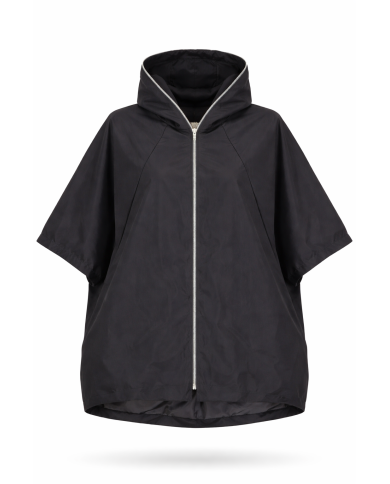 Μαύρο Ελαφρύ Μπουφάν Α Γραμμής με Κουκούλα και Μεταλλικό Φερμουάρ
