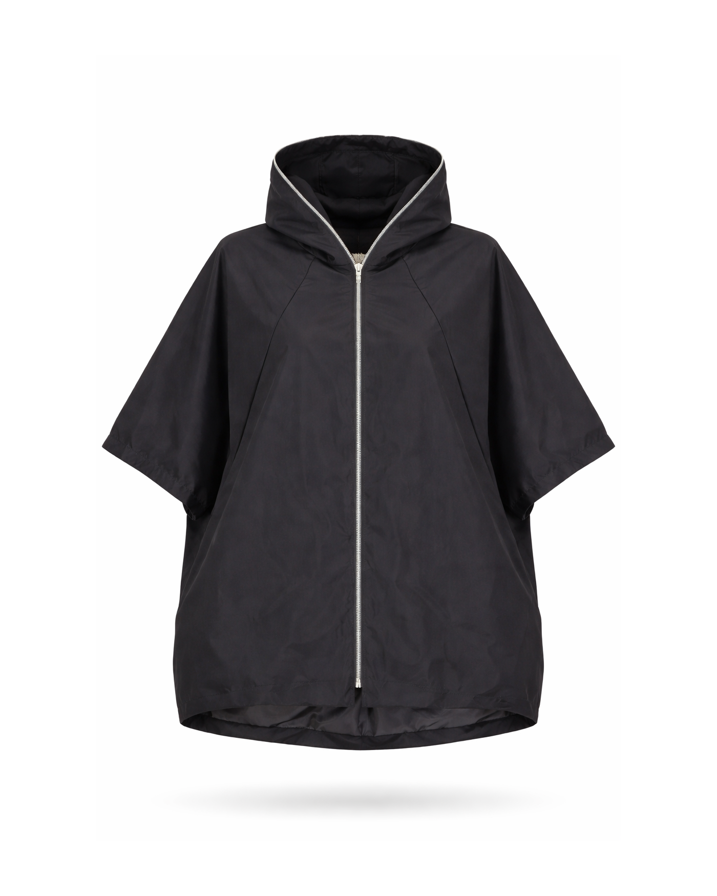 Μαύρο Ελαφρύ Μπουφάν Α Γραμμής με Κουκούλα και Μεταλλικό Φερμουάρ
