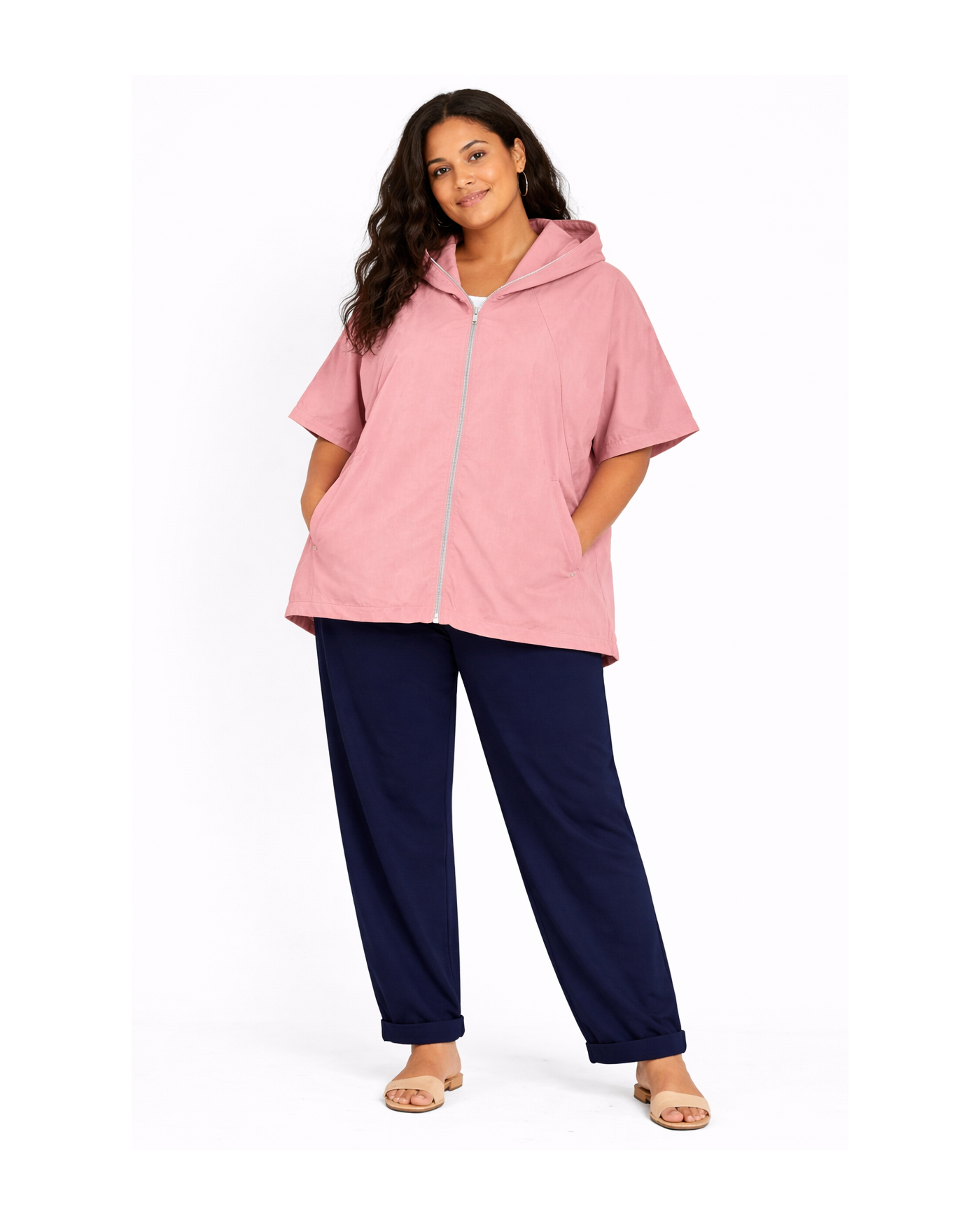 Μαύρο Ελαφρύ Μπουφάν Α Γραμμής με Κουκούλα και Μεταλλικό Φερμουάρ