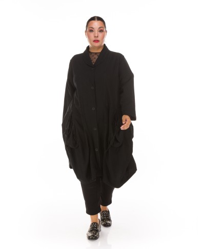 Βαμβακερό Μαύρο Πανωφόρι με Designer Τσέπες