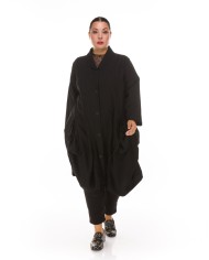 Βαμβακερό Μαύρο Πανωφόρι με Designer Τσέπες