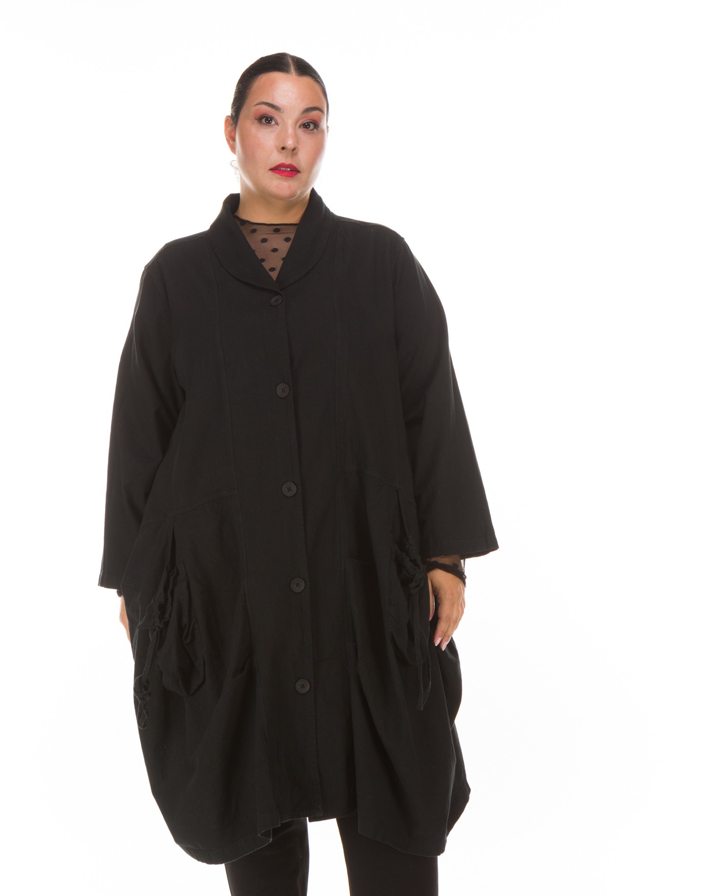 Βαμβακερό Μαύρο Πανωφόρι με Designer Τσέπες