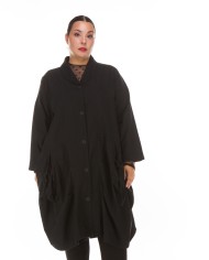 Βαμβακερό Μαύρο Πανωφόρι με Designer Τσέπες