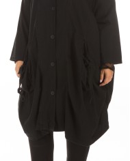 Βαμβακερό Μαύρο Πανωφόρι με Designer Τσέπες