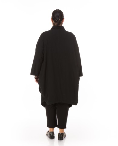 Βαμβακερό Μαύρο Πανωφόρι με Designer Τσέπες