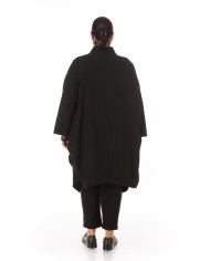 Βαμβακερό Μαύρο Πανωφόρι με Designer Τσέπες