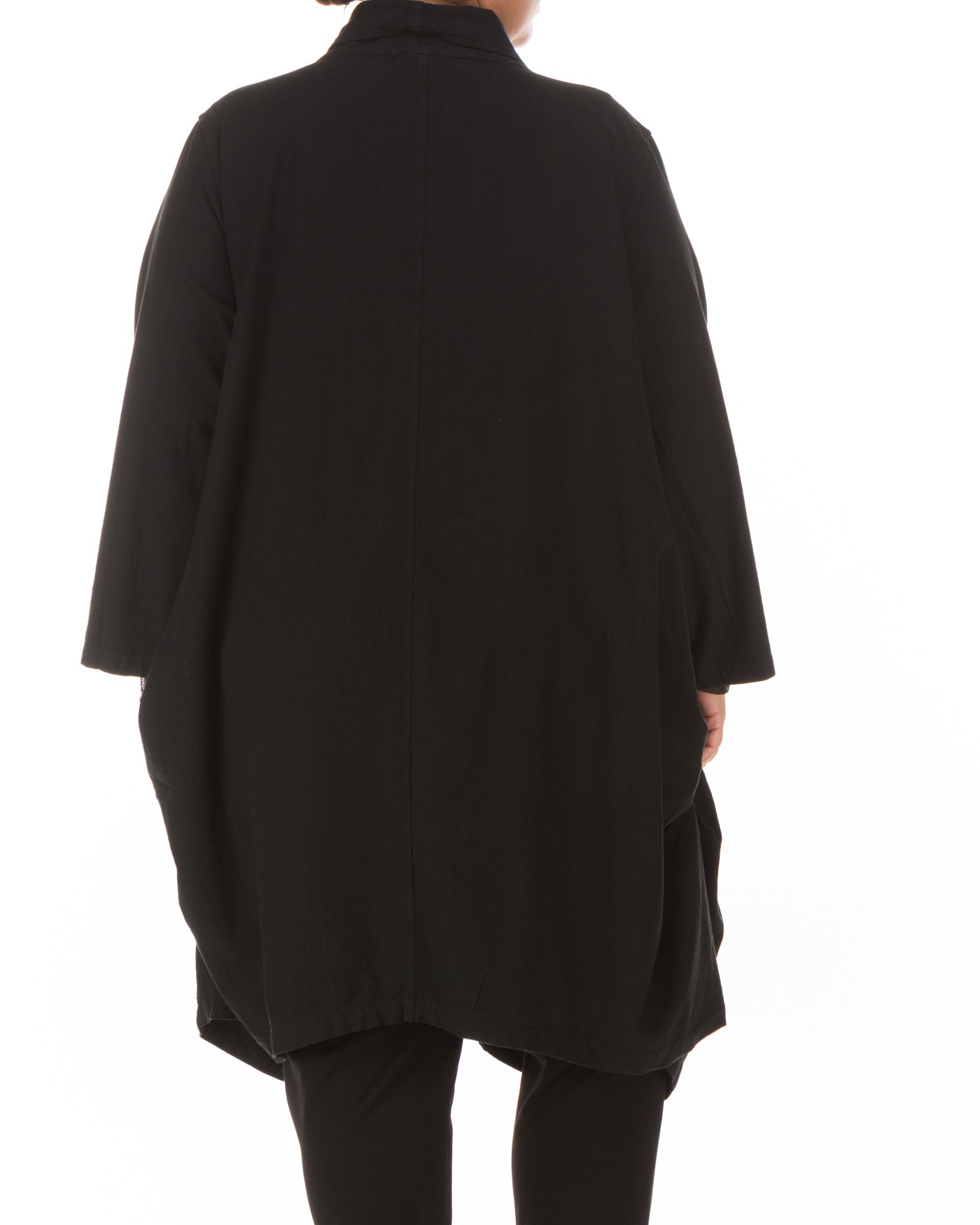 Βαμβακερό Μαύρο Πανωφόρι με Designer Τσέπες