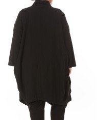 Βαμβακερό Μαύρο Πανωφόρι με Designer Τσέπες