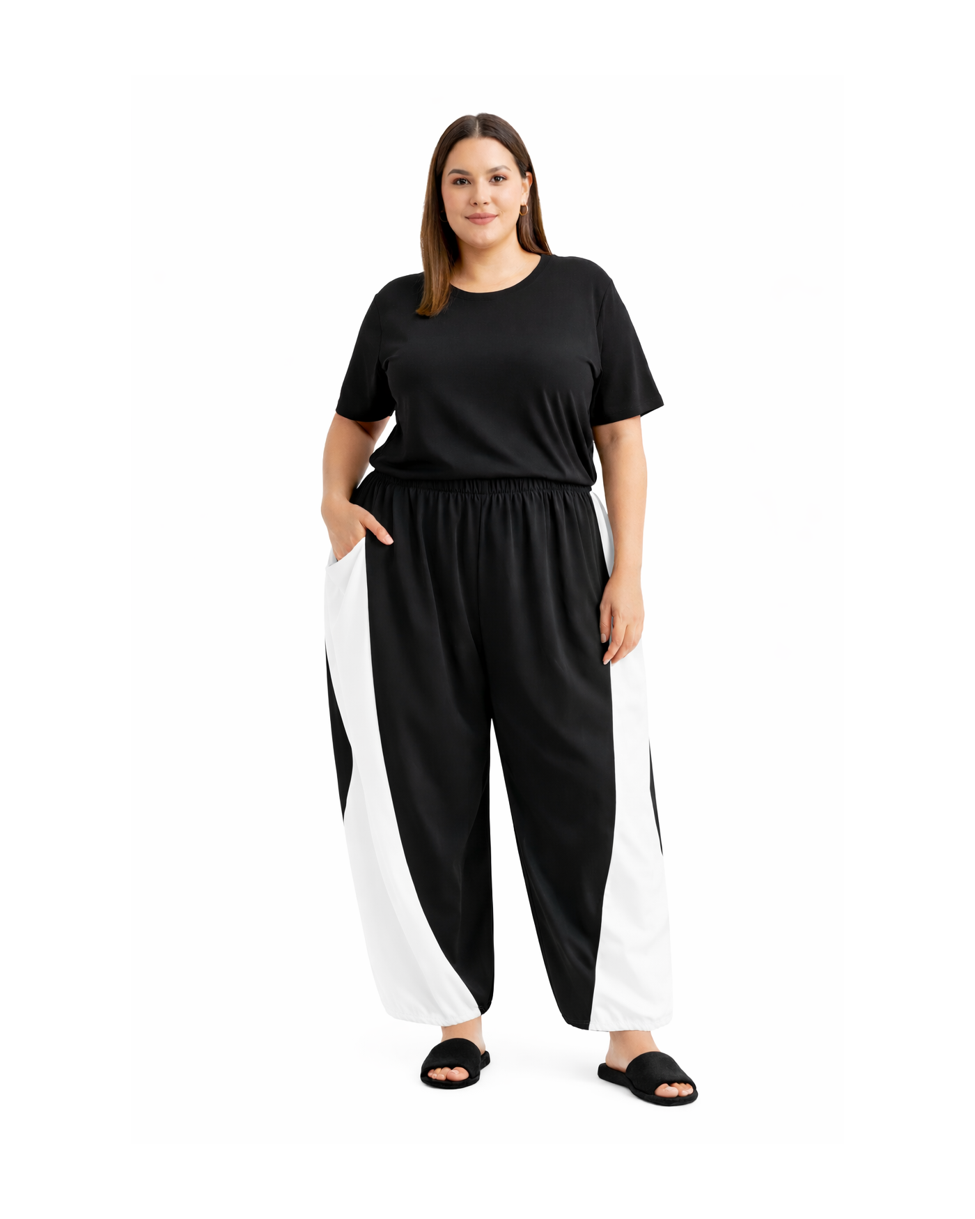 Μαύρο Παντελόνι με Λάστιχο & Contrast Λεπτομέρειες