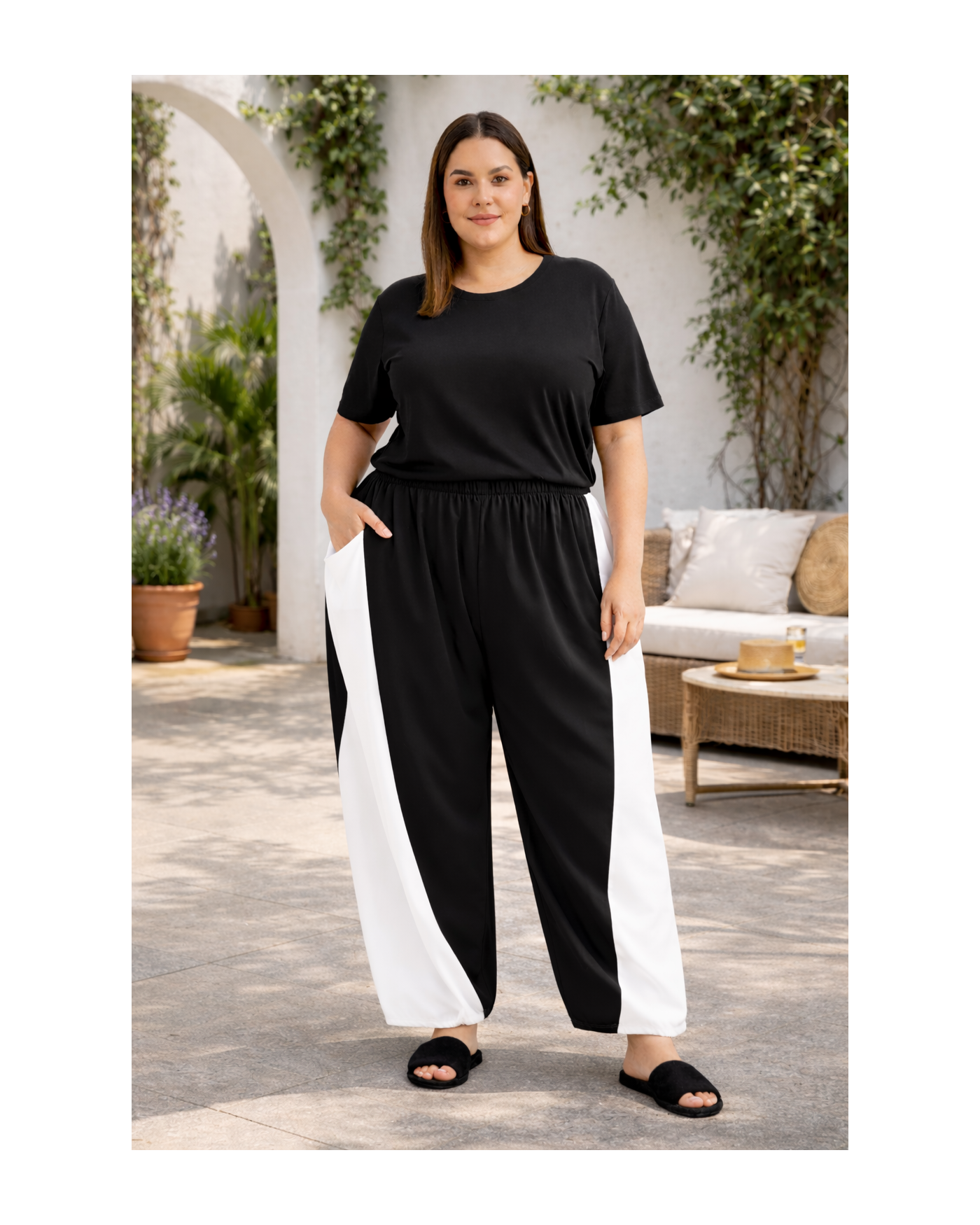 Μαύρο Παντελόνι με Λάστιχο & Contrast Λεπτομέρειες