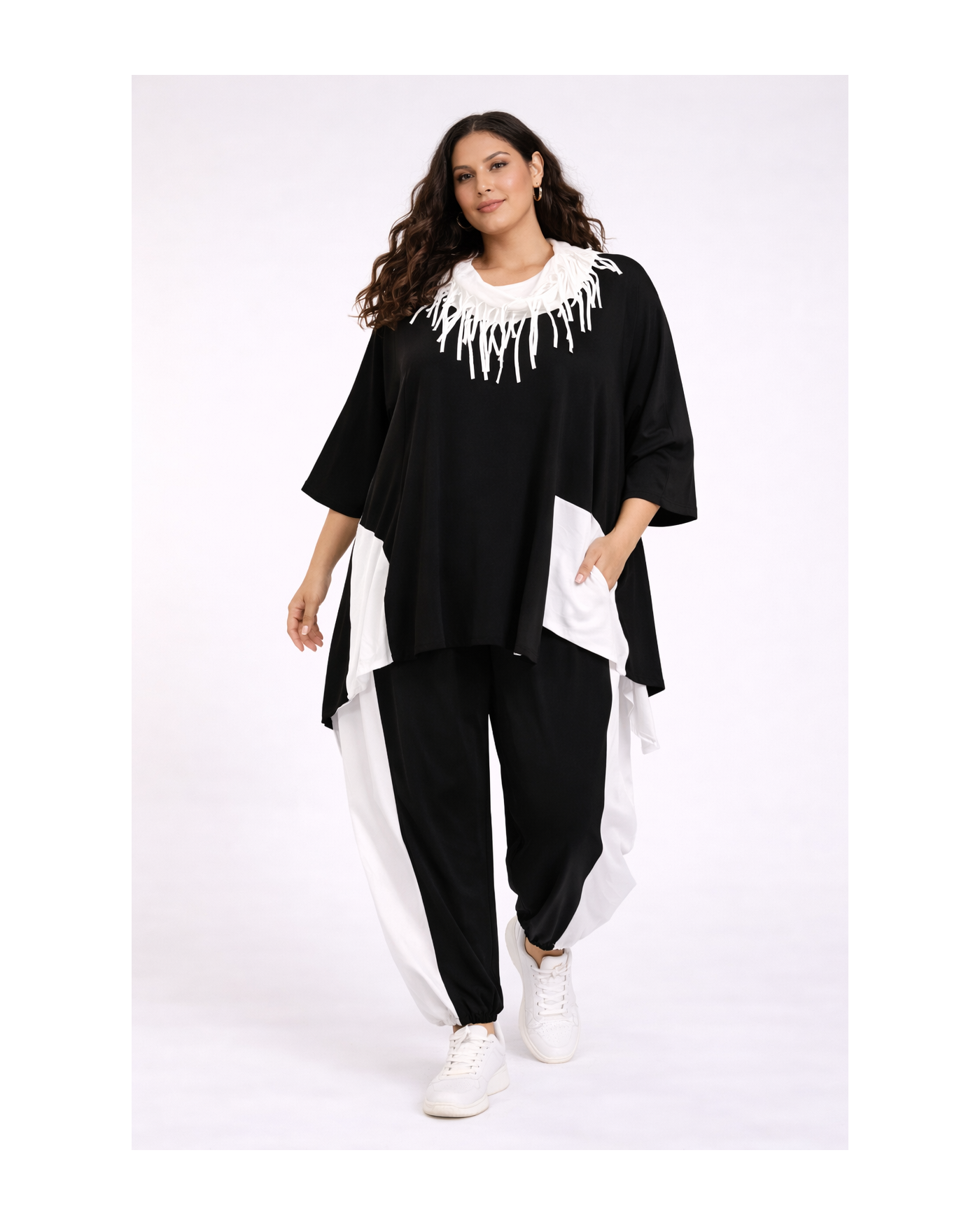 Μαύρο Παντελόνι με Λάστιχο & Contrast Λεπτομέρειες