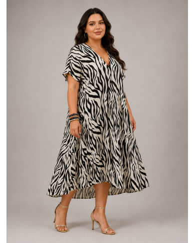 Maxi Φόρεμα Zebra με Αέρινη Κίνηση