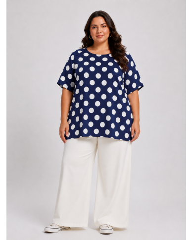 Oversized Πουκαμίσα με Πουά Print & Αέρινη Εφαρμογή