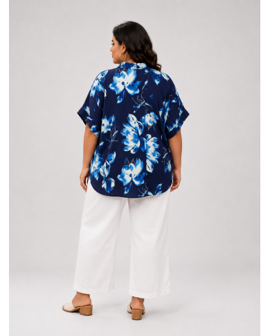 Εμπριμέ Πουκαμίσα με Floral Print & Mandarin Γιακά