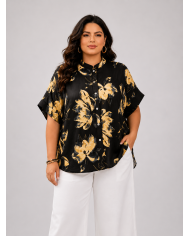 Εμπριμέ Πουκαμίσα με Floral Print & Mandarin Γιακά