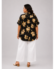 Εμπριμέ Πουκαμίσα με Floral Print & Mandarin Γιακά