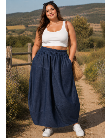 Αέρινη Denim Φούστα με Μοντέρνα Γραμμή