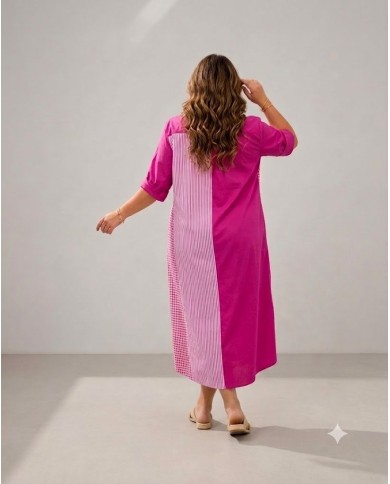 Midi Φόρεμα Colorblock με Mix & Match Σχέδιο